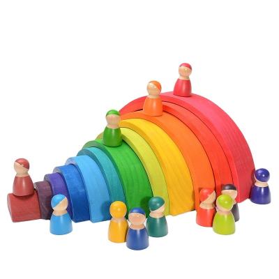 China Grimms Early Educational Color Matching Large Rainbow Game Cartoon Toy 12PCS Shape Building Blocks for sale