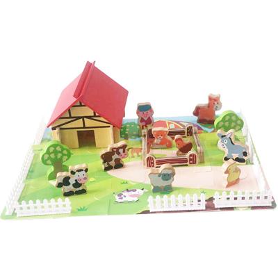 China Have Physical Training Factory Sale Wooden Block Kit Montessori Lanuuage Wooden Toy Hot Farm House for sale