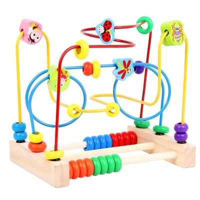 China Counting Board Multifunctional Educational Early Learning Vegetable Fruits Learning Math Wire Wooden Beads Maze Game Toy for sale