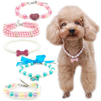 China Wholesale Personalized Pet Puppies Cats Faux Pearl Puppy Dressing Jewelry Heart Necklace Pendent Handmade Accessories for sale