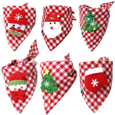 China Viable High Quality Wholesales Red Plaid Pet Scarf Bandana With Big Snowman For Pets Dogs Cats for sale