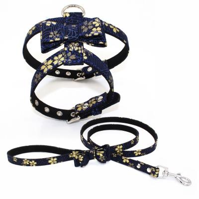 China Sustainable Fashion Cotton Print Bow Knot Luxury Customized Dog Harness Vest And Leash Set For Dogs for sale