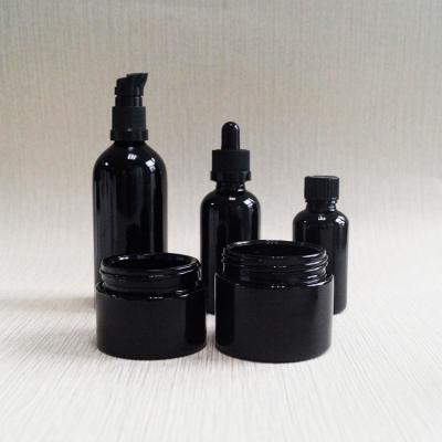 China 5ml 15ml 30ml 50ml 100ml 150ml 200ml 250ml black violet essential oil cosmetic dark UV glass lotion cosmetic bottle and jar for sale