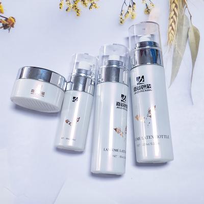 China Luxury White Cosmetic Jars And Bottles Lotion Glass Pump 50g 40ml 100ml 120ml With Skin Care Packaging for sale