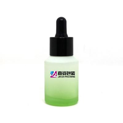 China Eco-Friendly Recyclable High End Packaging Empty Shadow Oil Serum Frosted 15ml 30ml Slope Green Shoulder Glass Dropper Bottle 1 Ounce for sale