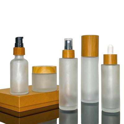 China Cosmetic Jar Bamboo Frosted Jar 15g 30g 50g 100g Frosted Glass Bottle Transparent Cream Jar With Bamboo Lid 15g 30g 50g 100g Frosted Glas for sale