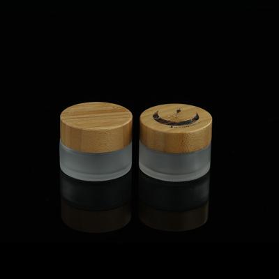 China 30g 50g 100g 150g Cosmetic Cream Cosmetic Oil Frosted Glass Cosmetic Jar Bamboo Lid Container for sale