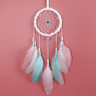 China Europe 11cm Beads Design Handmade Crafts Hanging Dream Decoration Feather Catcher for sale