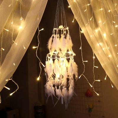 China Europe 7cm+15cm Feather Wedding Party Supplies Children's Car Home Ornaments Bedroom Wall Hanging Decorations Dream Catcher Beautiful for sale