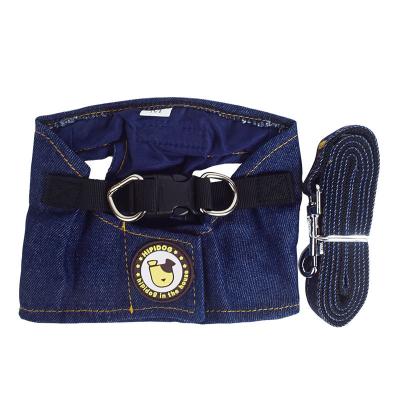 China Jean Cloth Korean Style Pet Viable Harness Outdoor Zipper Pet Harness And Leash for sale