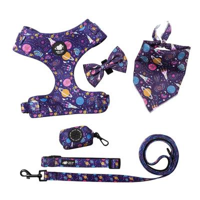 China Custom OEM/ODM Dog Chest Strap Harness Leash Set Planet Rocket Pattern Pet Planet Six-Piece Set for sale