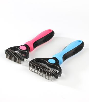 China 2021 New Design Pet Grooming Tool Pet Hair Brush Solvent Viable Double Sided Blades Fur Cleaning Supply for sale