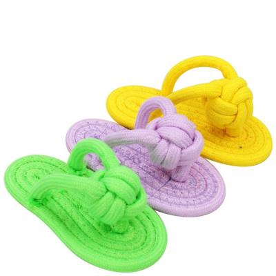 China Durable Pet Viable Bite Molar Teeth Cleaning Toys Striped Woven Cotton Rope Slippers Dog Toys for sale