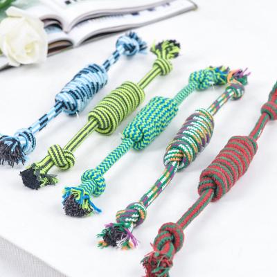 China Cotton Sustainable Pet Toy Dog Bite Rope Multicolor Handwoven Dog Rope Knot Toy for sale