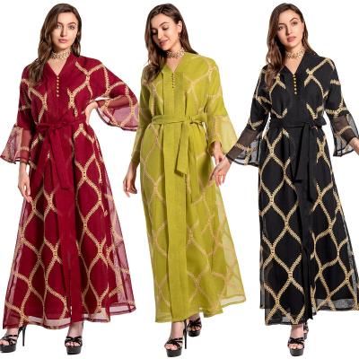 China Plus Size Embroidery Mesh Dresses Muslim For Women Flare Maxi Dress Islamic National Abaya Robe Long Sleeve for sale