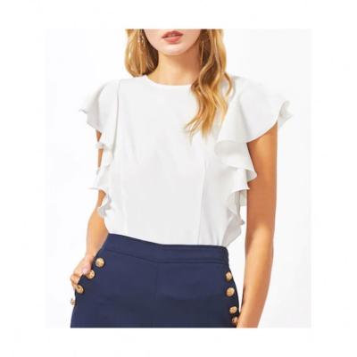 China High Quality Anti-pilling Fashion Women Elegant Ruffle Sheath Top White Women Blouse for sale