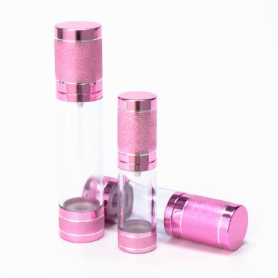 China 15ml 30ml 50ml Rose Gold Eco-friendly Recyclable Silver Luxury Plastic Airless Lotion Pump Bottle Plastic Airless Bottle for sale