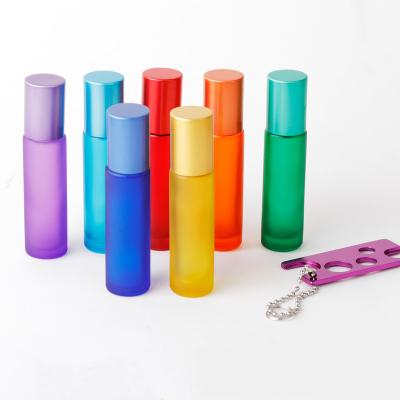 China Eco-friendly Recyclable 10ml Matte Colorful Glass Roll On Perfume Bottle Gemstone Roll On Essential Oil Roll Bottle for sale