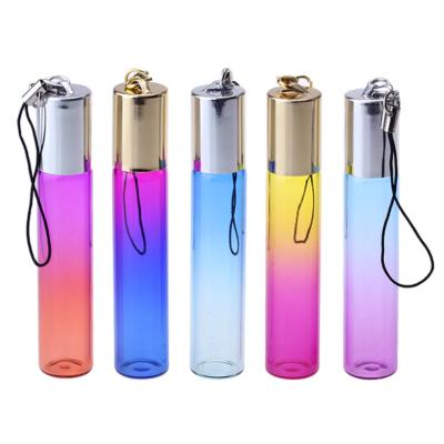 China 5ml 10ml Gradient Color Glass Eco-friendly Recyclable Roll On Bottle Essential Oil Roll On Bottle With Metal Lids for sale