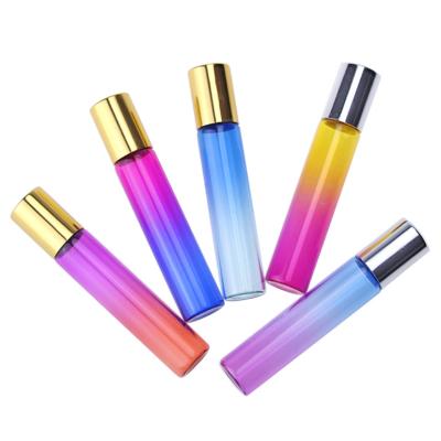 China Hot Selling Recyclable Eco-friendly Thick Glass Gradient 10ml Packaging Perfume Roll Cosmetic Bottle For Essential Oil for sale