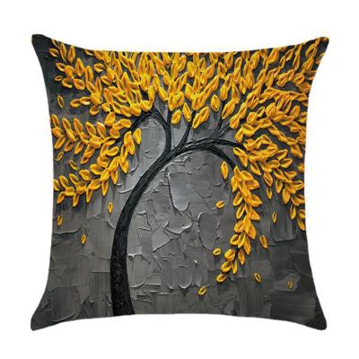 China New Anti-static Border Three-dimensional Rich Oil Painting Tree Blossom Tree Print Cushion Cover Pillow Case for sale