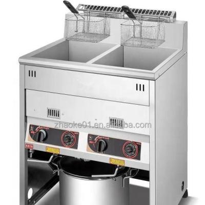 China Hot Sale Farms 20L *2 Tank Stainless Steel Fries 2 Baskets LPG Gas Deep Fryer Open Potato French Fryer Machine for sale