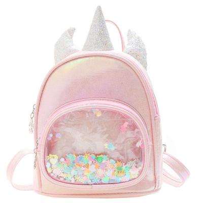 China Other Newest PU Unicorn Kindergarten Transparent School Bag Cartoon Shiny Children Backpack for sale