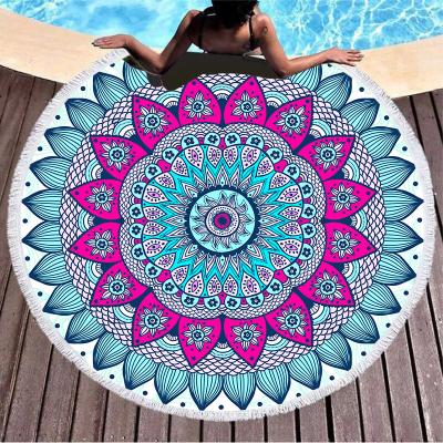 China Environmental Wholesale Custom Fiber Print Beach Superfine Round Beach Towel for sale