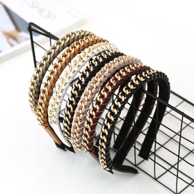 China Fashionable DALLIS Hair Band Whip Leather Plastic Women Embellished Headband Hair Band Daily Life Aluminum Circle Chain Headband For Women for sale