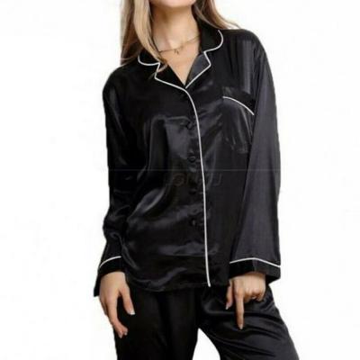 China Relay Homewear Women Sleepwear Soft Satin Pajamas Sets Silk Nightgowns Loungewear Pajamas Suit Long Sleeve Faux Sleepwear for sale