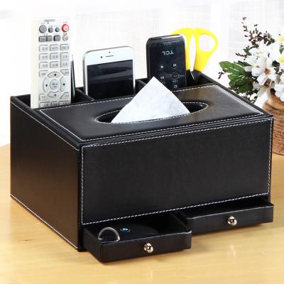 China Luxury Multifunctional Leather Tissue Box Pen Remote Control Holder Desk Organizer for sale