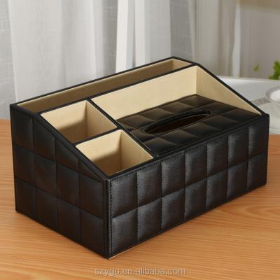 China China Factory Recyclable PU Leather Tissue Box With Multifunctional Remote Pen Holder for sale