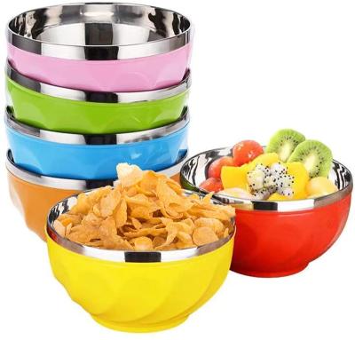 China Sustainable Hot Selling Colorful 6pcs Kids Bowl Set 15cm Stainless Steel Food Bowl for sale