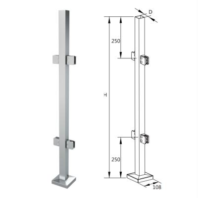 China Easy installation german craft casting stainless steel stair railing glass clamp square vertical newel post for sale