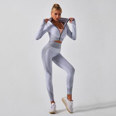 China Breathable Sexy Workout Clothes Ladies Workout Clothes Tight Full Sleeve Sports Tops Seamless Gym Jacket Sweat-absorbent Yoga Clothes for sale