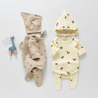 China High Quality Cotton Infant Baby Long Sleeve Onesie Fashion Three-Piece Suit Summer Overalls Newborn Romper With Hat for sale