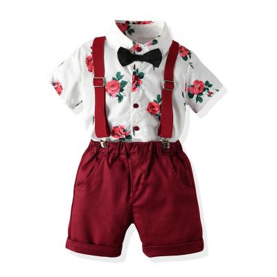 China ENGLAND STYLE Kids Korean Boutique Summer Style Short Sleeve Shirt With Bowknot Overall Boys Kids Short Set for sale