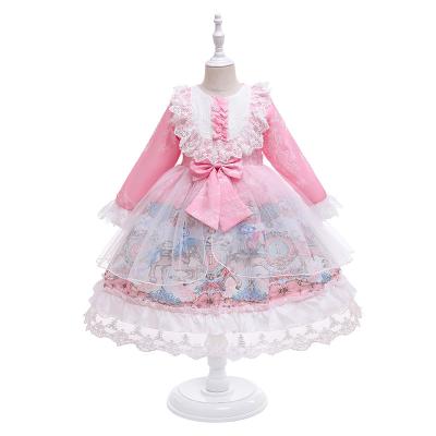 China Anti-wrinkle European and American girls show that welcome Western style Lolita Spanish Printing Princess Skirt sleeve long foreign trade dress for sale