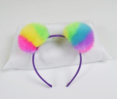 China Cat Ear Pom Pom Hair Circle Girls Cute Colorful Fuzzy Hair Accessory Custom Decorative Plush Toy for sale