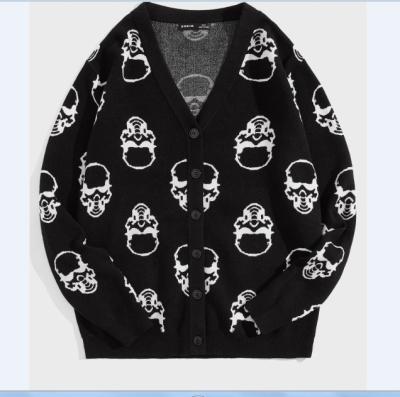 China Anti-pilling Manufacturer Supply 2020 Winter Custom Latest Skull Shrug Pattern Long Sleeve Halloween Men's Cardigan Sweater for sale