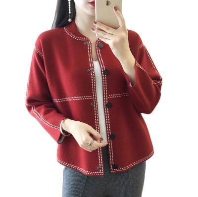 China Casual Anti-pilling Cardigan Women Long Sleeve Knit Gray White Europe Style Knitted Sweater Short Sweater Top Fashion Custom Autumn for sale