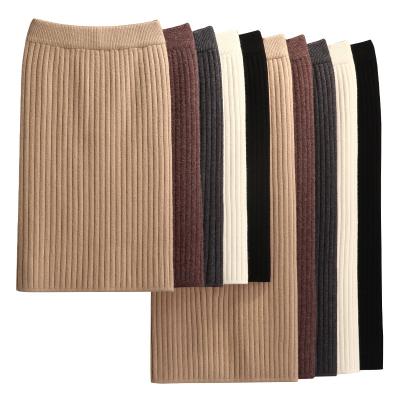 China Women Plus Size 60-80CM Elastic Band Skirts Autumn Winter Warm Knitted Straight Skirt Ribbed Mid Long Skirt for sale