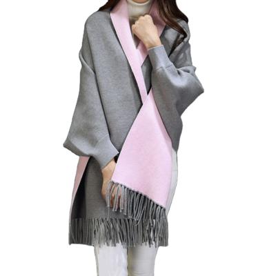 China Anti-pilling manufacturer supply custom ladies long sleeve pashmina scarf cashmere knit cardigan sweater coat poncho for sale