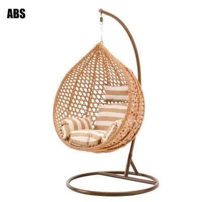 China Outdoor Patio Furniture Garden Rattan Even Good Quality Double Seat Swing Egg Hanging Chair With Stand for sale