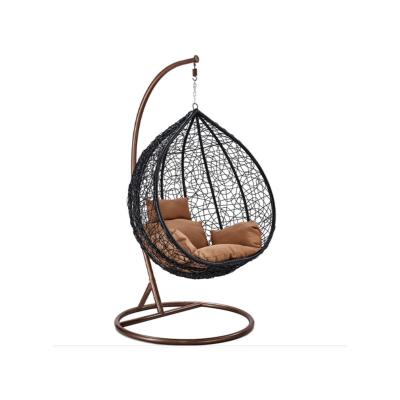 China Outdoor Patio Furniture Garden Rattan Even Good Quality Double Seat Swing Egg Chair Double Hanging With Stand for sale