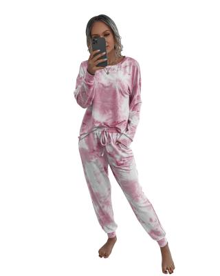 China 2020 Breathable Women Set Tie Dye Long Sleeve Shirt O Top Neck And Pants Two Piece Set Loungewear Casual Wear for sale