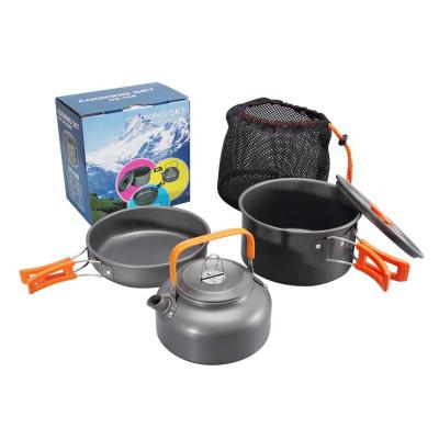 China Viable outdoor camping 2 or 3 people set pot plus teapot combination portable alumina hard pot camping pot set combination for sale