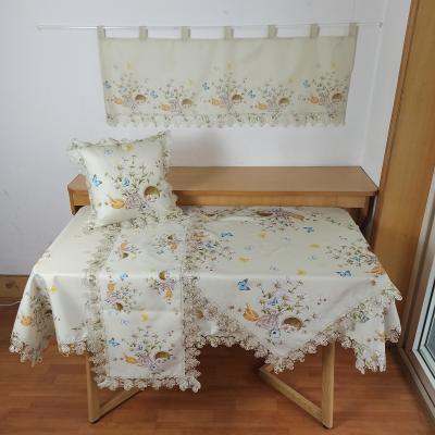 China Waterproof Home Party Polyester Flower And Butterfly Custom Lace Tablecloth for sale