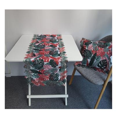 China Chemical Lace Around Hot Selling Long Border Custom Polyester Table Runner Outdoor 100% Table Runner for sale