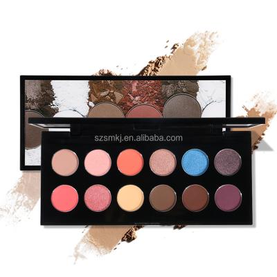 China Waterproof Wholesale 12 Color Pigment Private Label OEM Black Eyeshadow Palette for sale